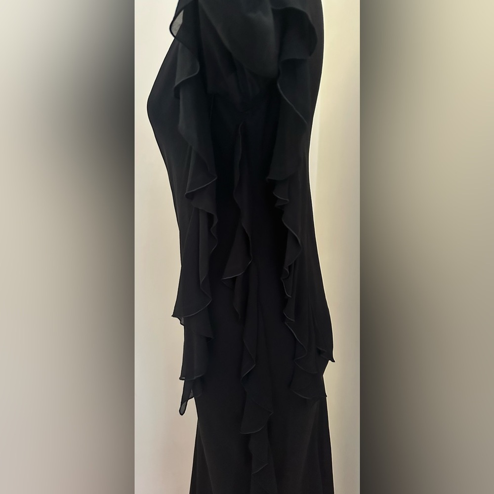 VINTAGE SILK Black, Sheer Ruffled, Asymmetrical Evening Dress Sz M - Picture 14 of 16